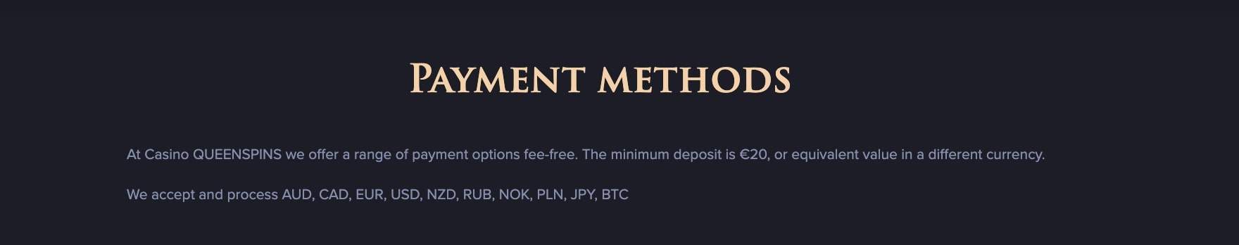 queenspins casino payment options