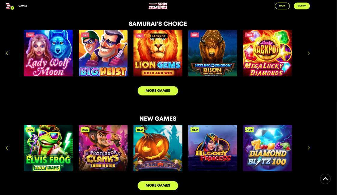 spin samurai casino games