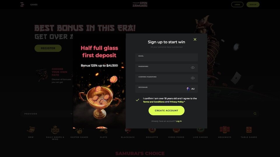 spin samurai signup