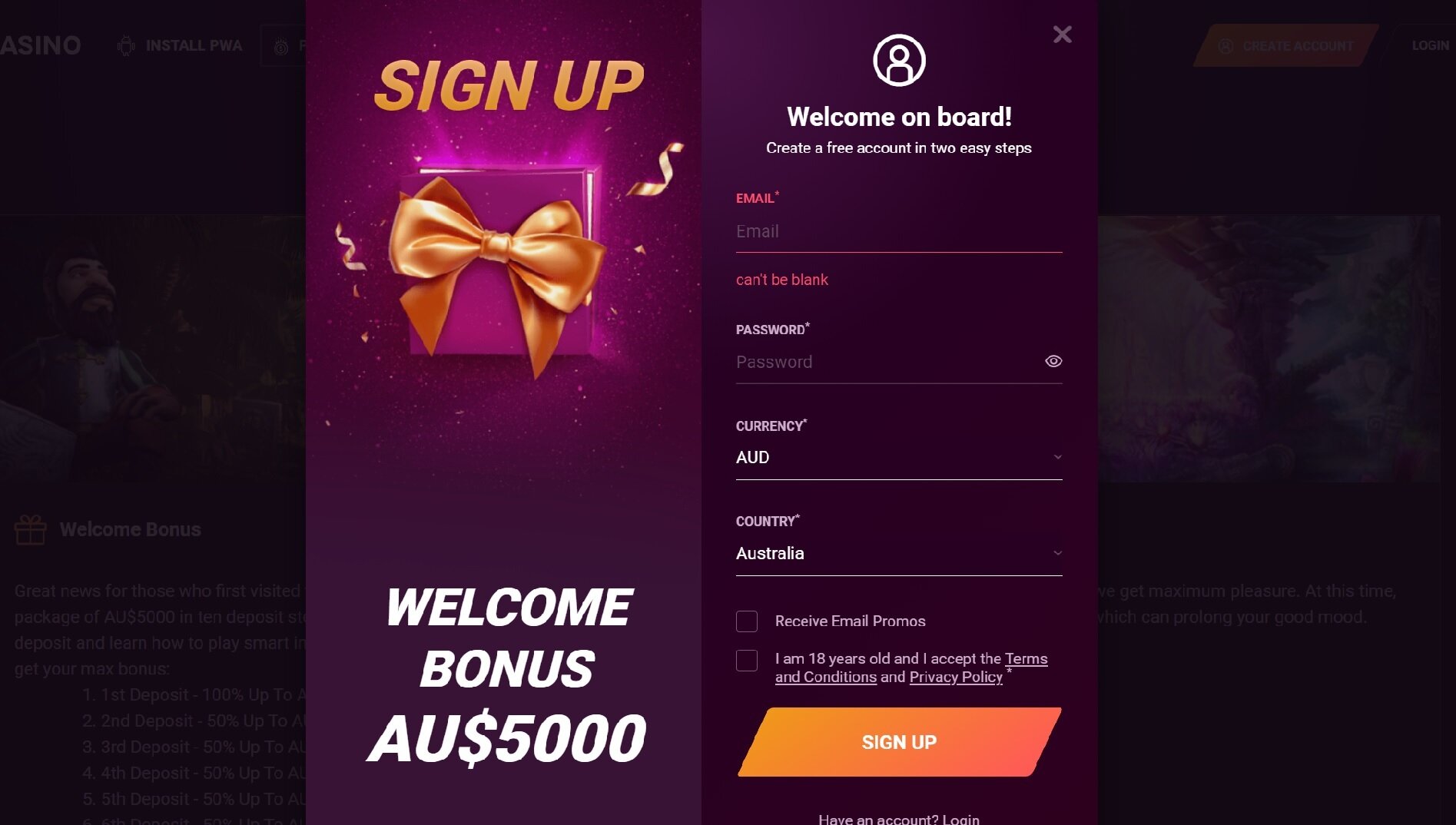 Rickycasino sign up process