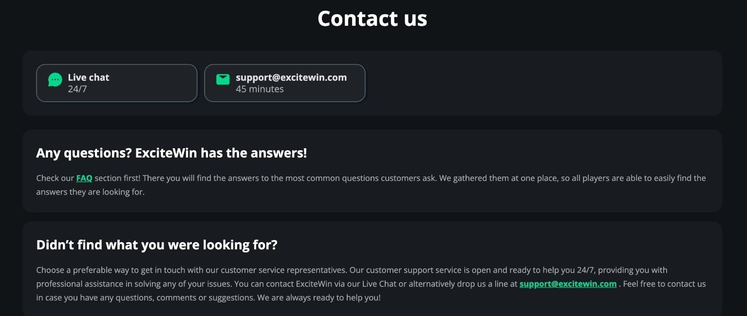 excitewin casino customer support