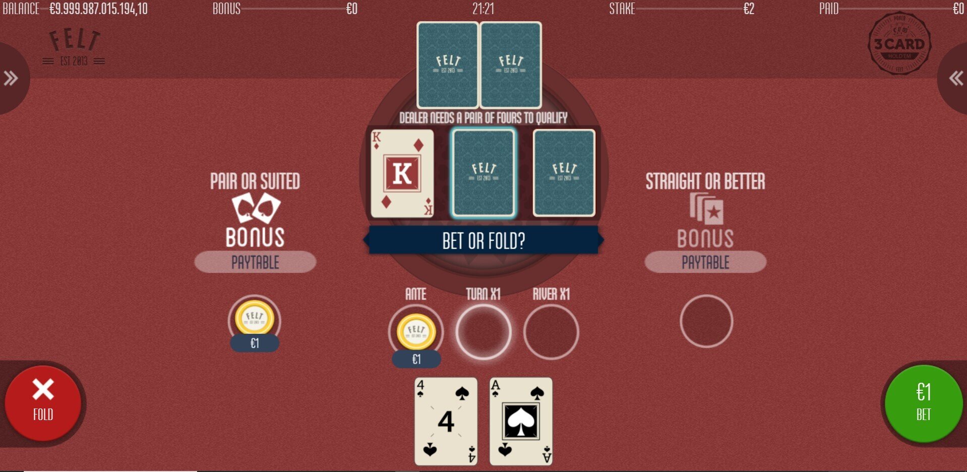 3 Card Hold'em Main Deal