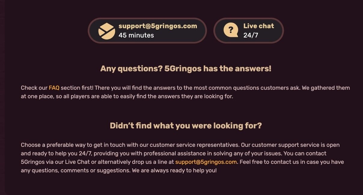 5 gringos casino customer support