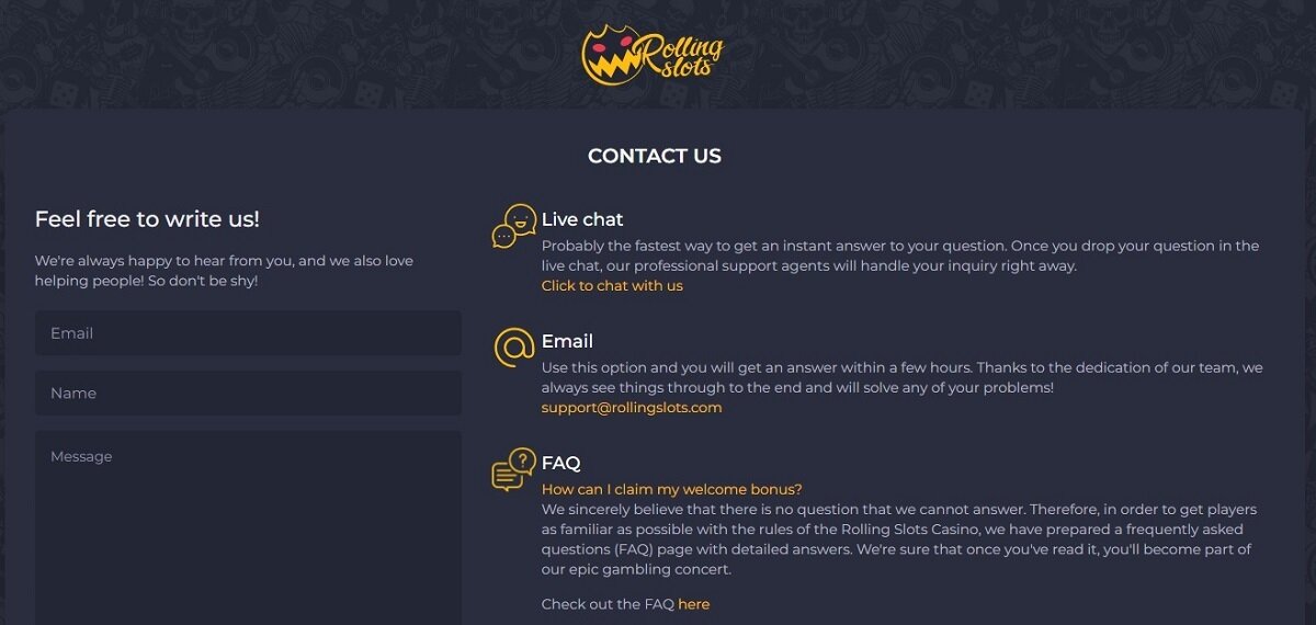 Rolling Slots Casino customer support