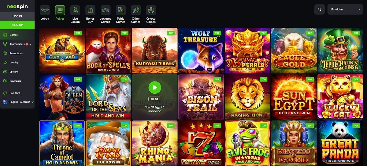 Neospin casino games lobby