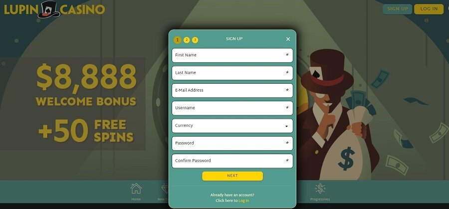 Sign Up Process at Lupin Casino