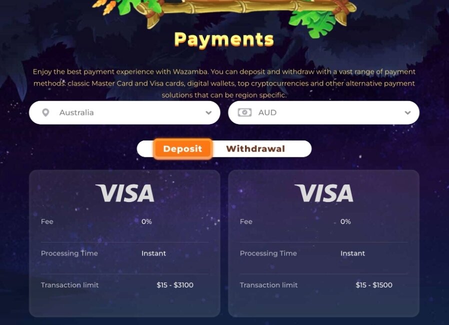 wazamba casino payment methods