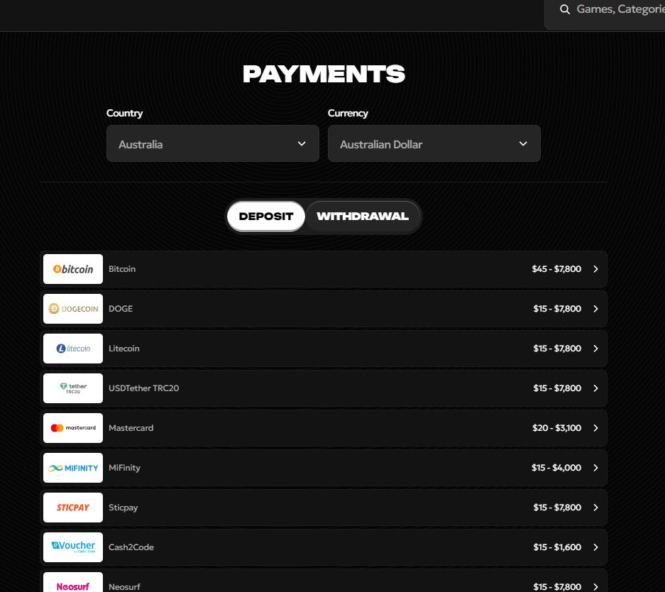 Paymnent options at Spinsy Casino