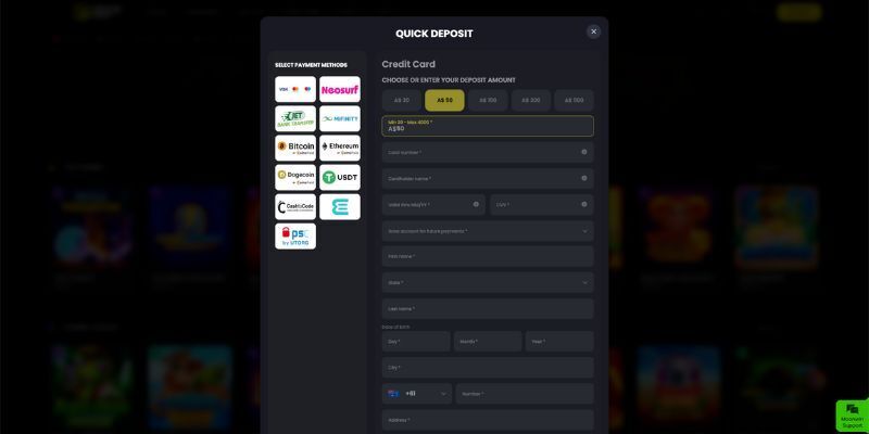 MoonWin Casino Deposit Page