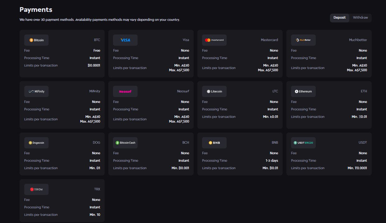 Payment options at Rockwin Casino