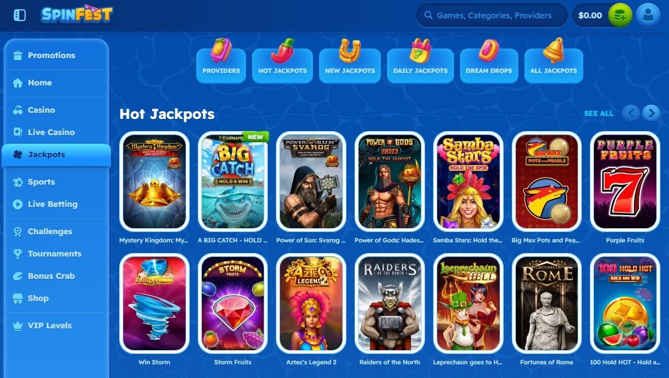 spinfest casino jackpots