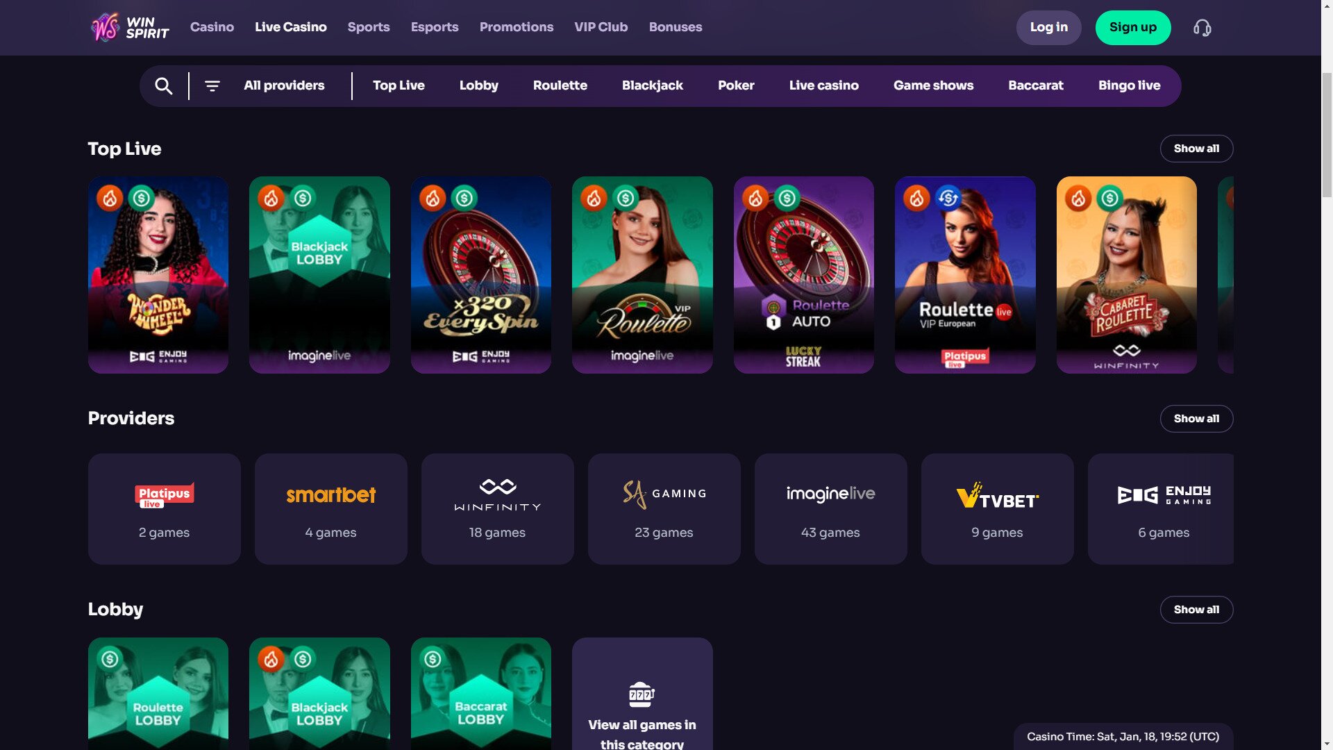 Win Spirit Casino Live Casino