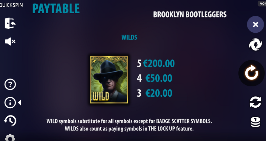 Brooklyn Bootleggers Paytable