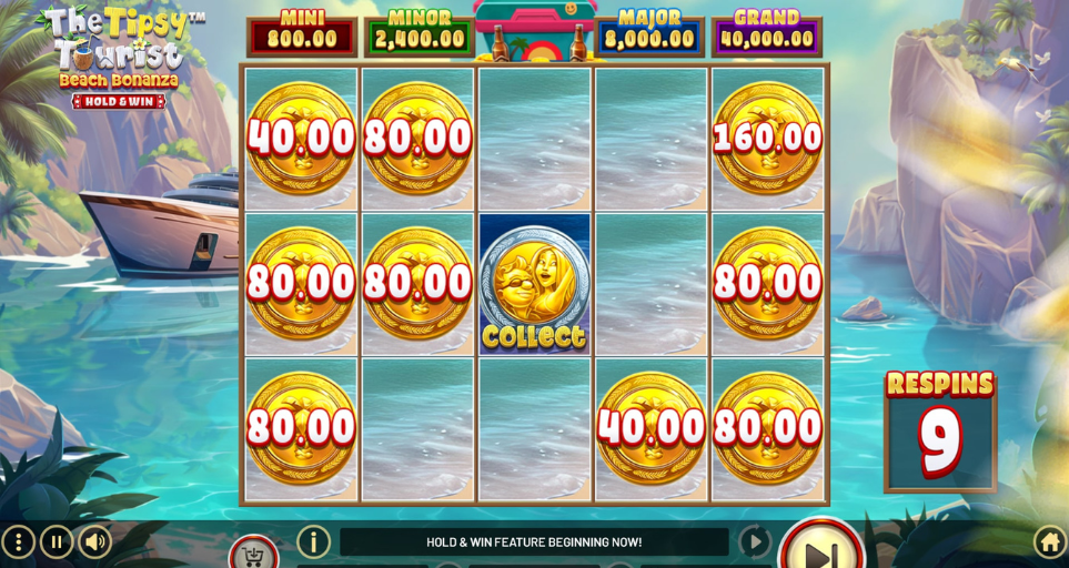 The Tipsy Tourist Beach Bonanza Hold & Win Bonus Feature