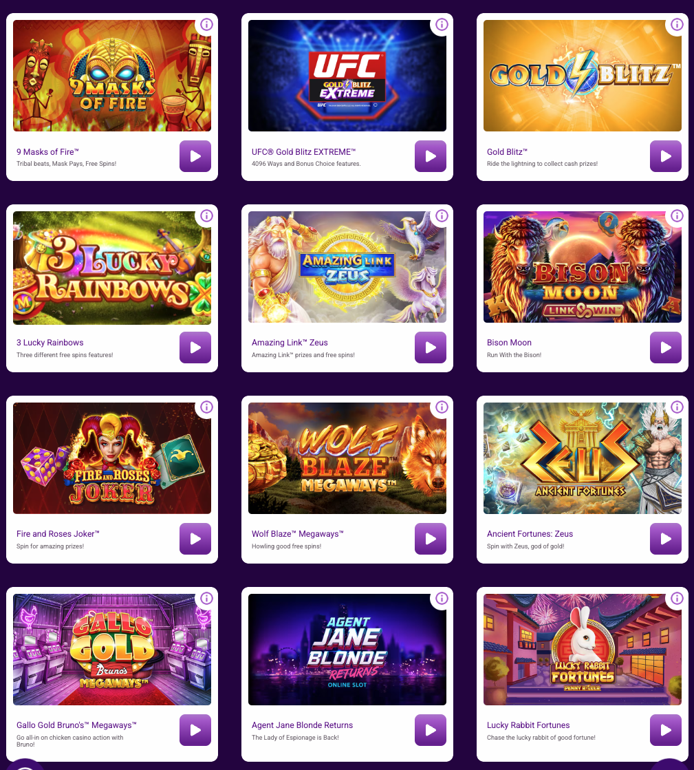 Jackpot City Game Catalogue