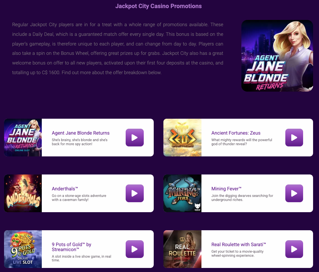 Jackpot City Promos